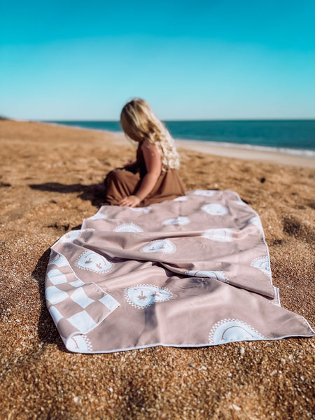 Tan Checkered Sun Snuggler Beach Towel