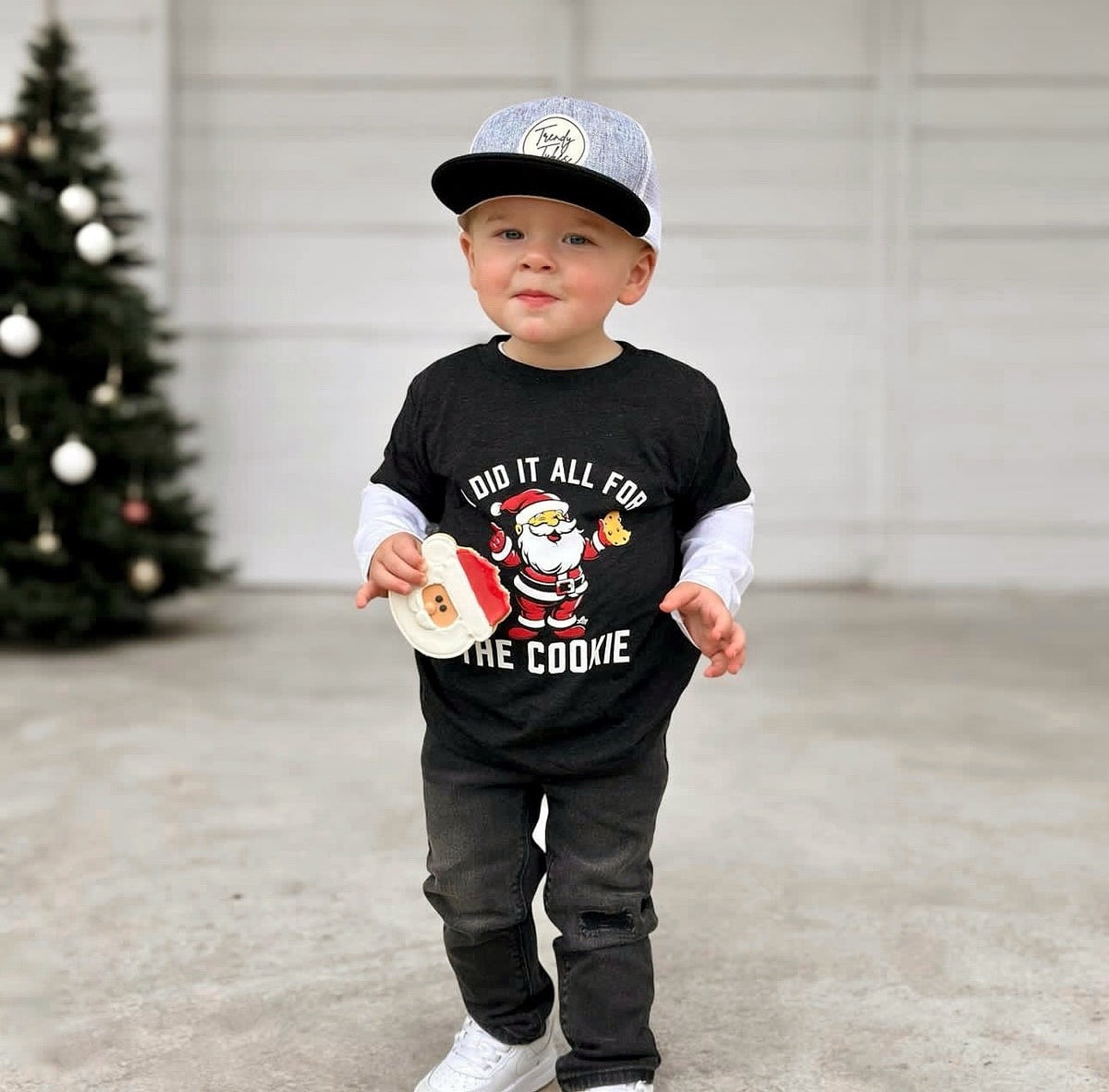 I Did It All For The Cookie - Santa Christmas Tee for Kids