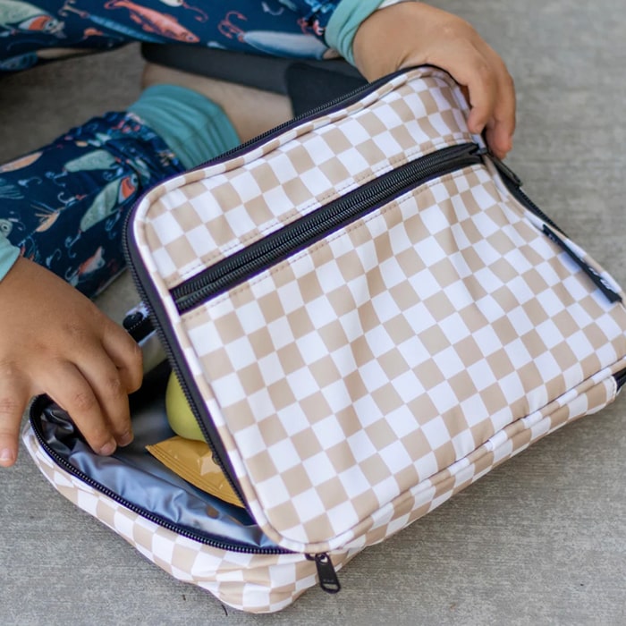 Tan Checkered Lunch Box