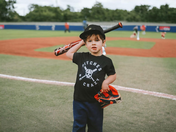 Pitches Be Crazy Kids Baseball Tee - Model 1 - Ledger Nash Co