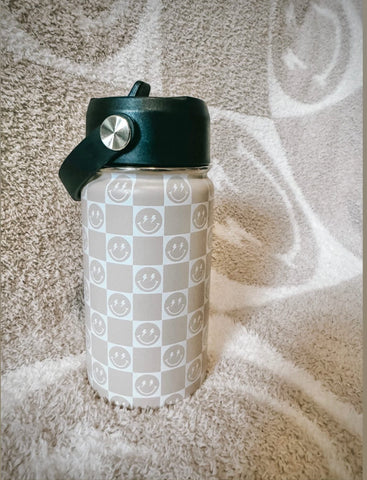Tan Smiley Checkered Water Bottle