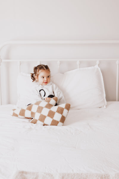 Tan Checkered Bolt Plush Pillow