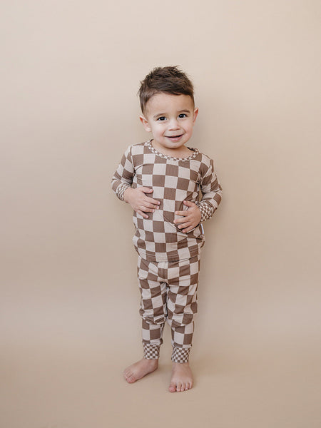 Ribbed Bamboo Two Piece Set | Latte Checkered