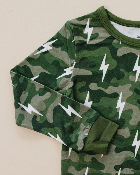 Bamboo Two Piece Set | Green Camo Bolts