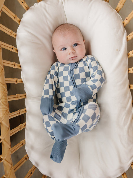 Blue Checkered Bamboo Zipper