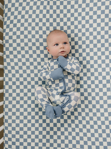 Blue Checkered Bamboo Zipper