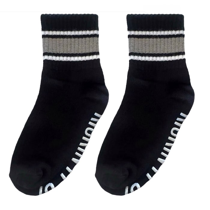 Kids black socks with grey & white stripes - Ledger Nash Co