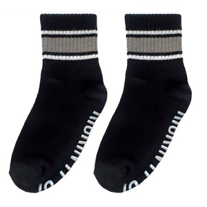 Kids black socks with grey & white stripes - Ledger Nash Co