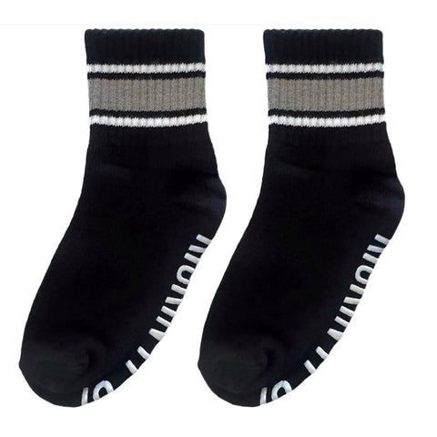Kids black socks with grey & white stripes - Ledger Nash Co