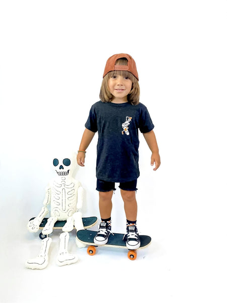 Bone to be Wild Kids Halloween Tee - Model 1 front - Ledger Nash Co