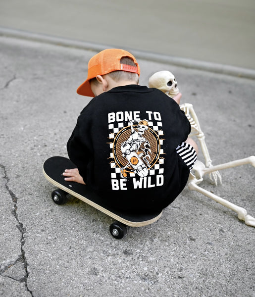 Bone to be Wild Long Sleeve Kids Tee - Back View - Model 1