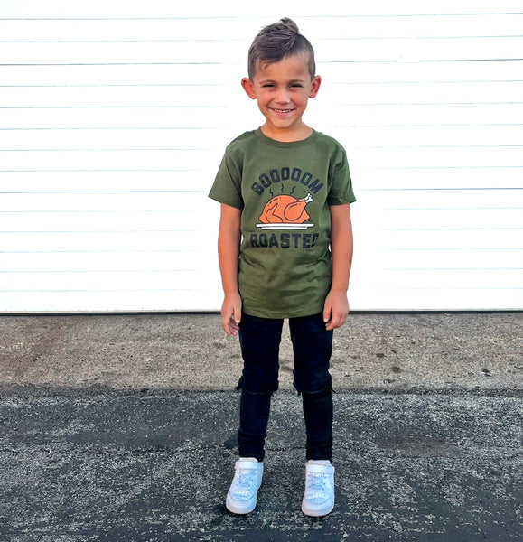 Boom Roasted Kids Turkey Tee for Thanksgiving - Ledger Nash Co - Model 1 