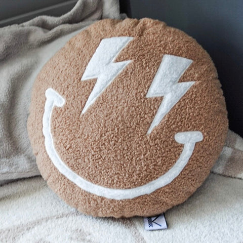 Tan Smiley Face Plush Pillow