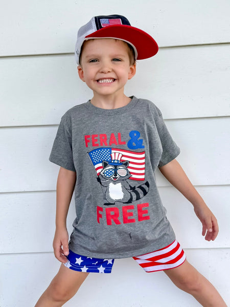 Feral and Free Kids Tee- Model 3 - Ledger Nash Co