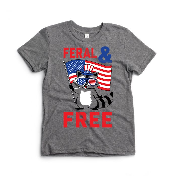 Feral & Free Kids Tee - Raccoon & American Flag - Ledger Nash Co
