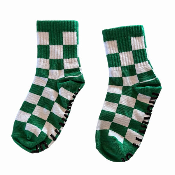 Green and White Checkered Kids Socks - Ledger Nash Co