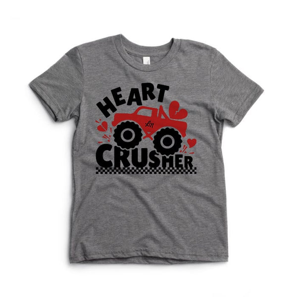 Heart Crusher Monster Truck Kids Valentines Day Tee - Ledger Nash Co