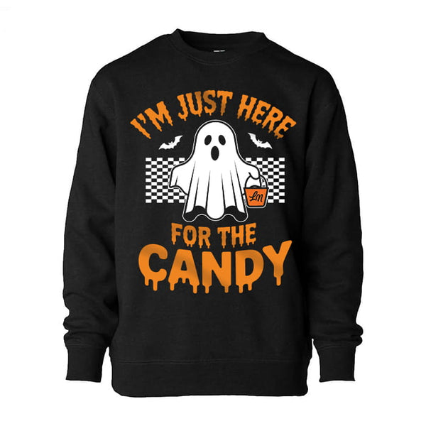I'm just here for the candy kids halloween crewneck sweatshirt - Ledger Nash Co