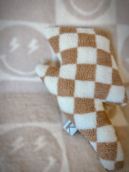 Tan Checkered Bolt Plush Pillow