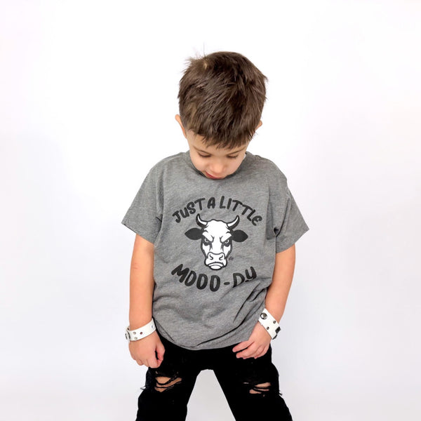 Just a little moody kids cow tee - Ledger Nash Co - Model 2