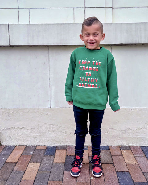 Keep the change ya filthy animal kids crewneck sweatshirt - Ledger Nash Co - Model 1