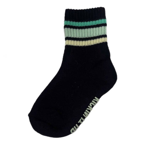 Kids Black Socks - Green Pastel Stripes - Ledger Nash Co