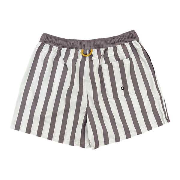 Kids Grey & White Striped Swim Trunks - Back - Ledger Nash Co