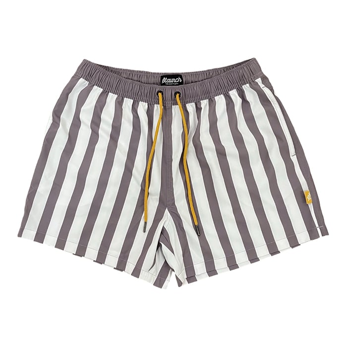 Kids Grey & White Striped Swim Trunks - Front - Ledger Nash Co