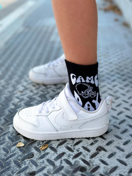 Kids Socks - Black Game Day Football - Model 1 - Ledger Nash Co