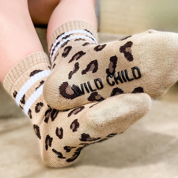 Kids Socks - Leopard Print with White Stripes - 2