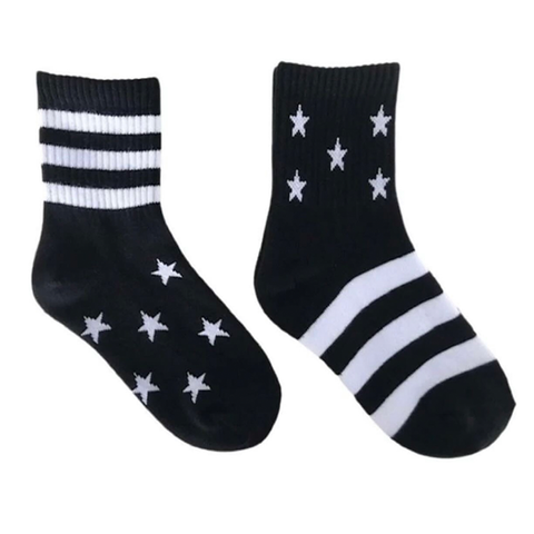 Kids Black Socks with White Stars & Stripes - Ledger Nash Co