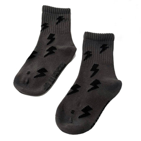 Kids Socks - Charcoal Grey with Black Lightning Bolts - Ledger Nash Co