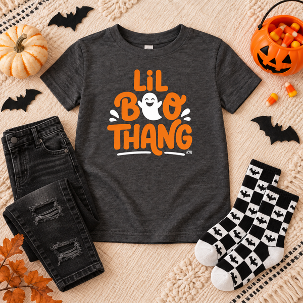 Lil Boo Thang Kids Halloween Ghost tee - flatlay - Ledger Nash Co
