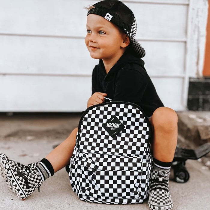 Kids Backpack - Black & White Checkered - Ledger Nash Co