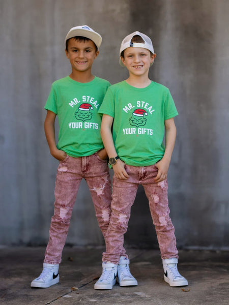 Mr Steal Your Gifts Kids Tee - Model 2 - Ledger Nash Co - Model 3