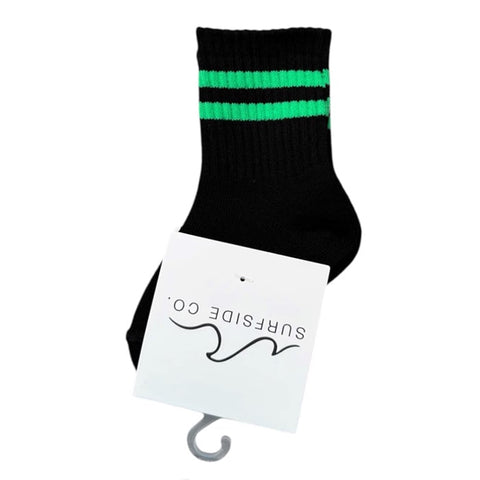 Black with Neon Green Stripes Kids Socks - Ledger Nash Co
