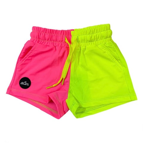 Neon Pink & Neon Yellow Kids Hybrid Swim Shorts - Ledger Nash Co