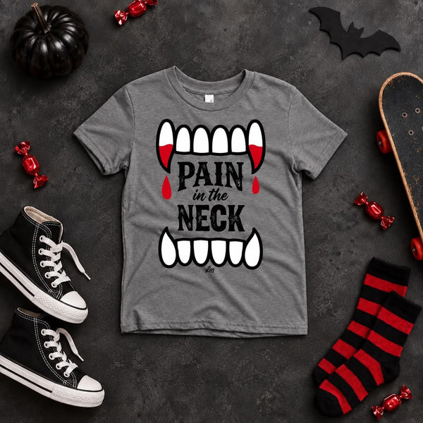 Pain in the Neck Kids Tee - Vampire Halloween T-shirt - flatlay - Ledger Nash Co