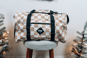 Tan Checkered Weekender Bag