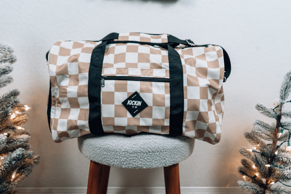 Tan Checkered Weekender Bag