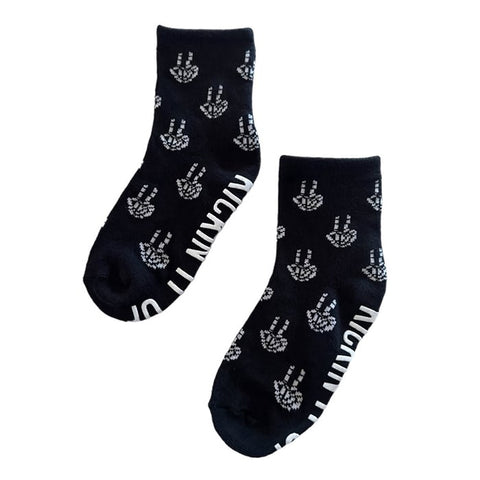 Skully - skeleton hand peace sign kids socks - Ledger Nash Co