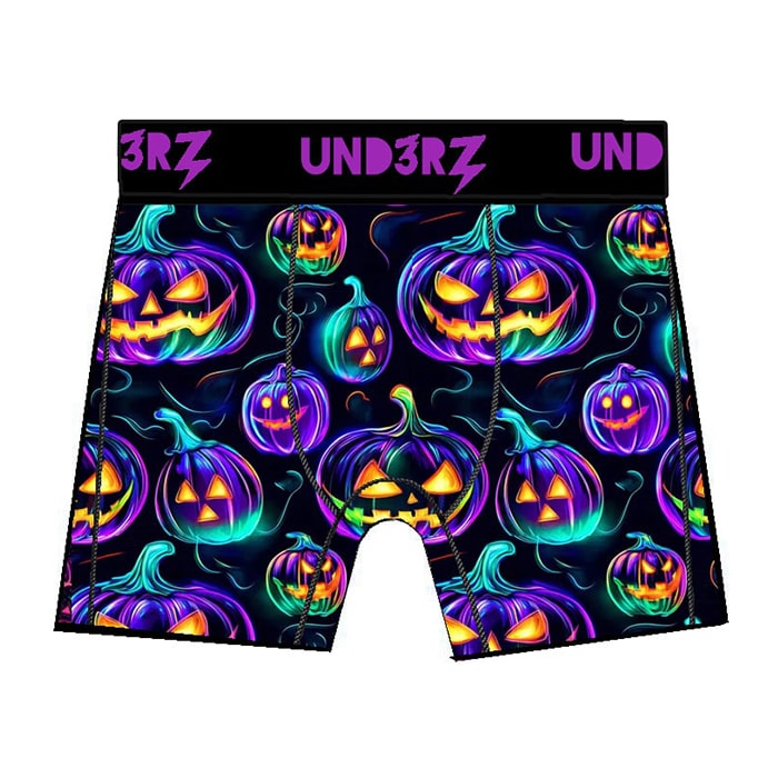 Neon Halloween-themed boxer briefs with spooky pumpkins - Ledger Nash Co