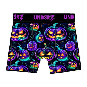 Neon Halloween-themed boxer briefs with spooky pumpkins - Ledger Nash Co