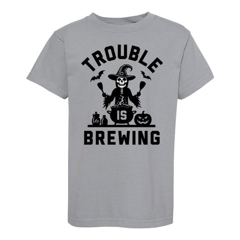 Trouble is Brewing Kids Halloween Tee - Granite - Ledger Nash Co