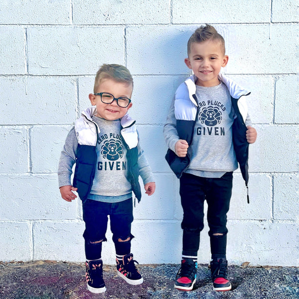 Zero Plucks Given Kids Crewneck- Model1 - Ledger Nash Co