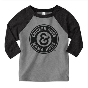 Chicken Nugs & Mama Hugs Raglan Tee - Grey with Black Sleeves