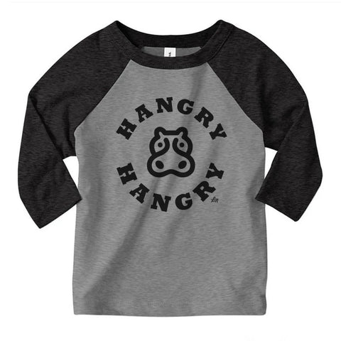 Hangry Hangry Raglan Tee - Grey with Black Sleeves