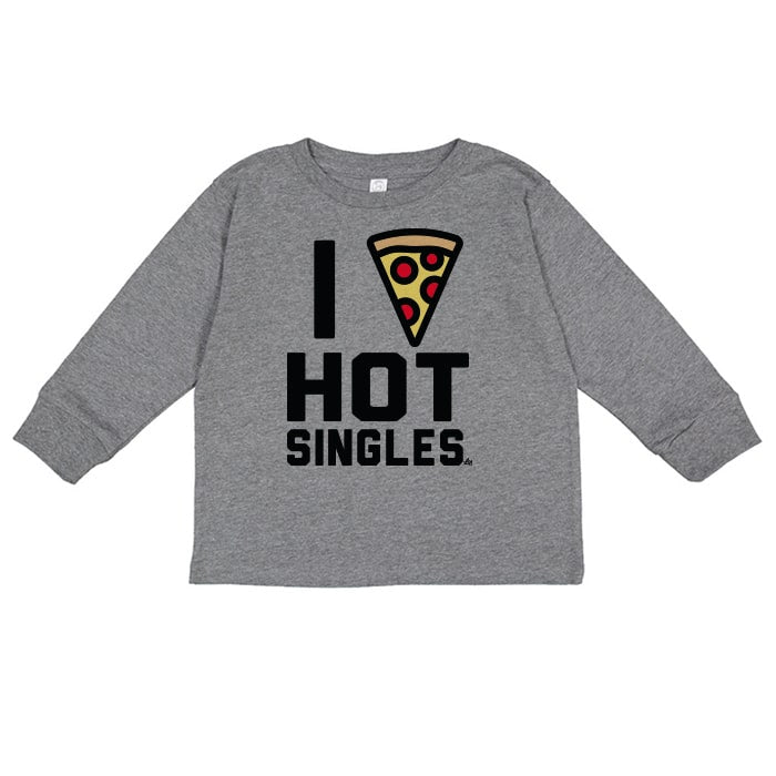 Hot Singles Pizza Long Sleeve Crewneck Tee - Grey - Ledger Nash Co. 