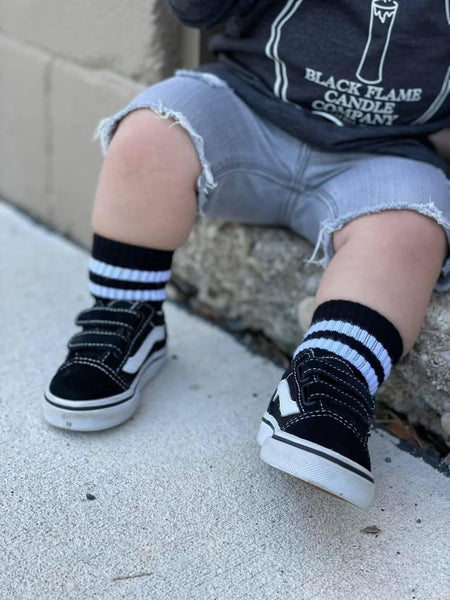 kids black socks with white stripes - Model 1 - Ledger Nash Co