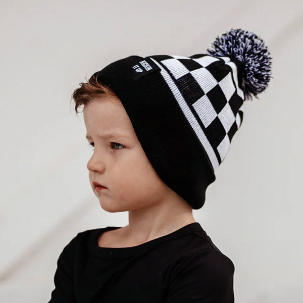 Kids Black & White Checkered Beanie - Model 1 - Ledger Nash Co